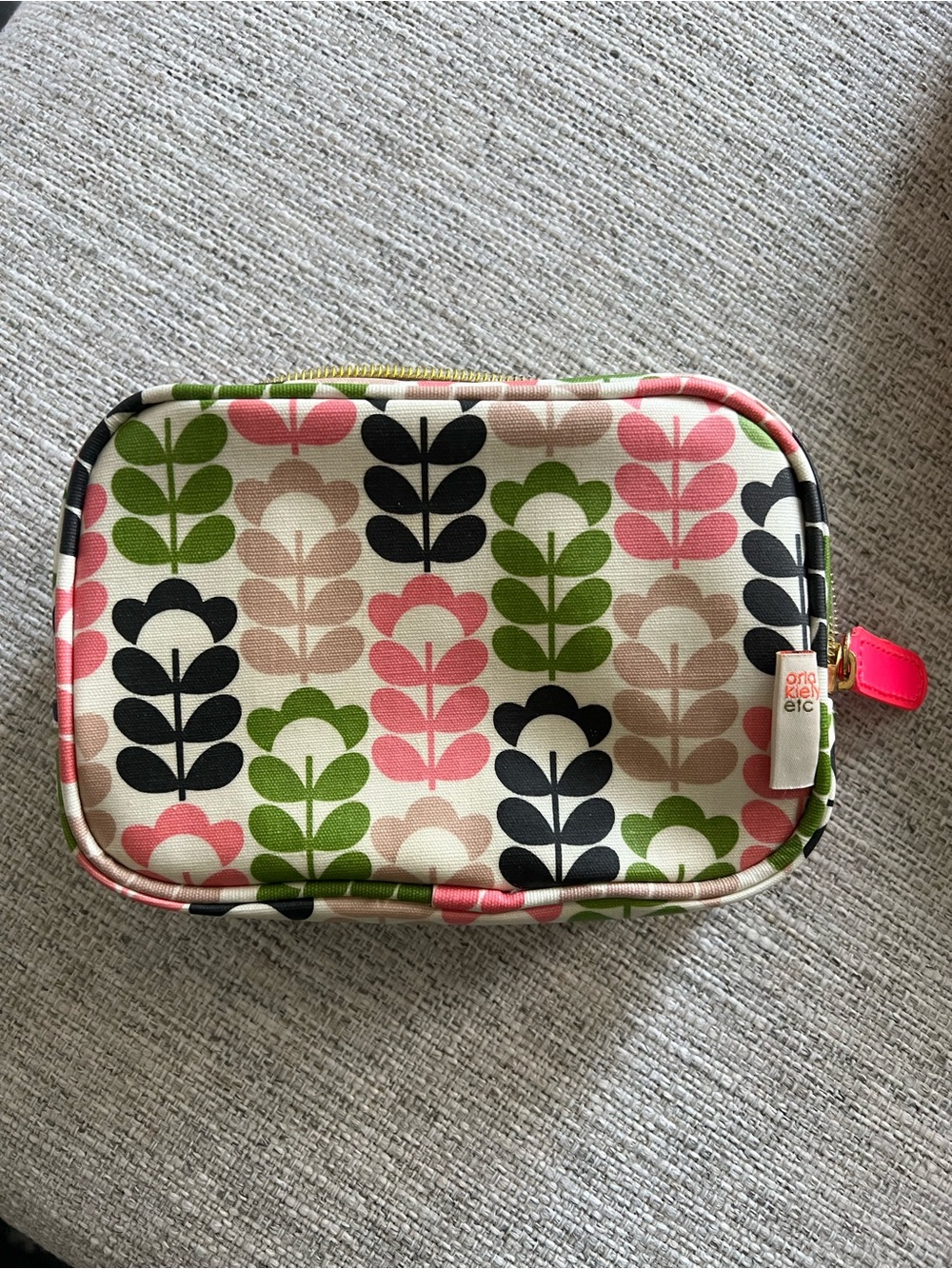 Orla Kiely Multicolor Stem-Print Cosmetic Pouch in Pink, Green & Black